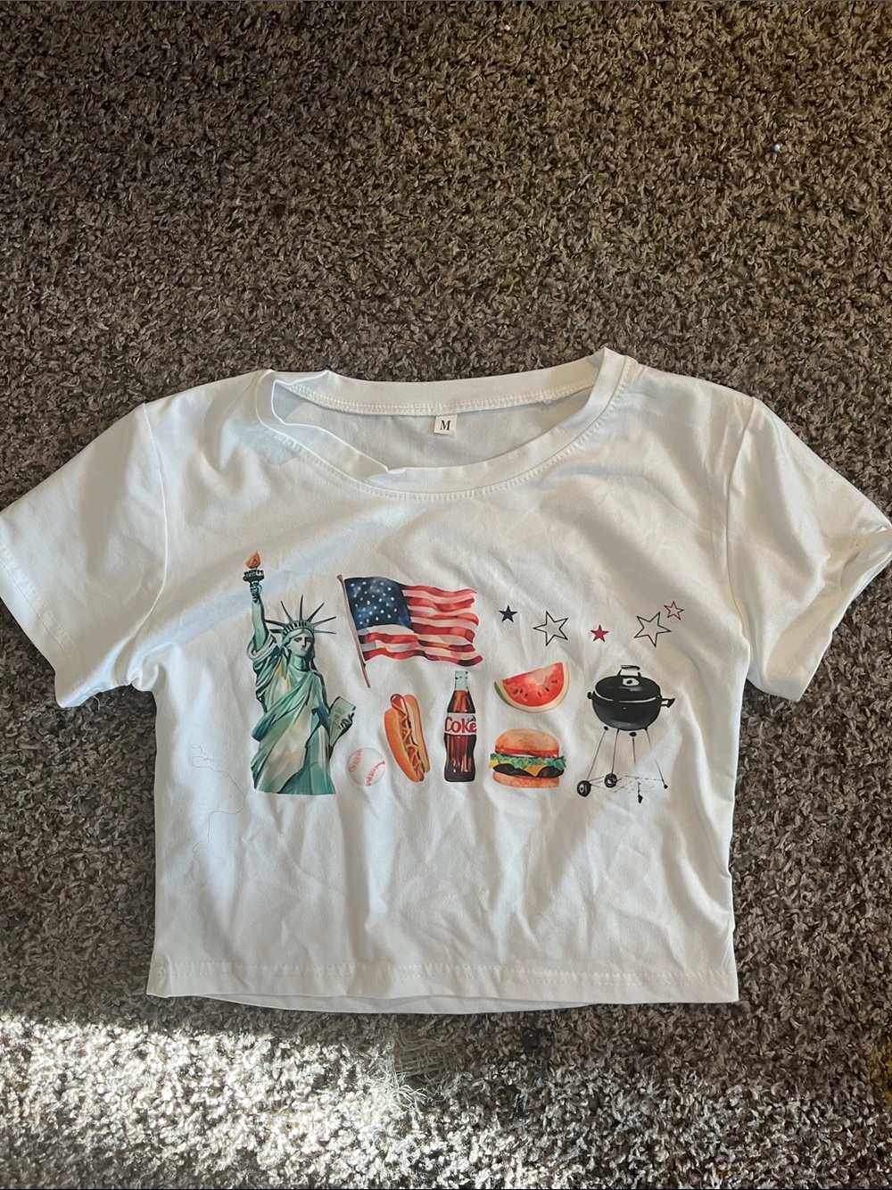 Womens White Graphic T‑Shirt with USA Icons